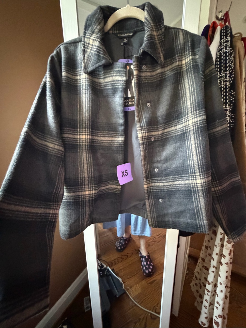 Banana Republic Gray Plaid Bomber Shirt-Jacket, XS, NWT